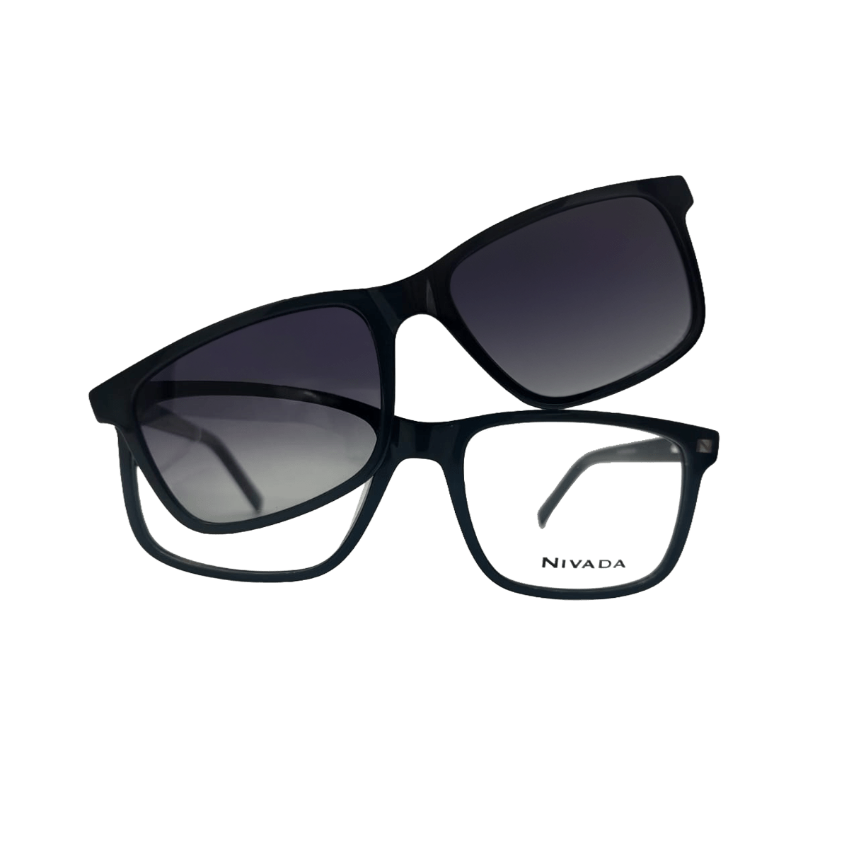 Armazón Oftálmico Nivada Minimalista Negro con Clip-On Solar Degradado - Reloj Nivada Swiss