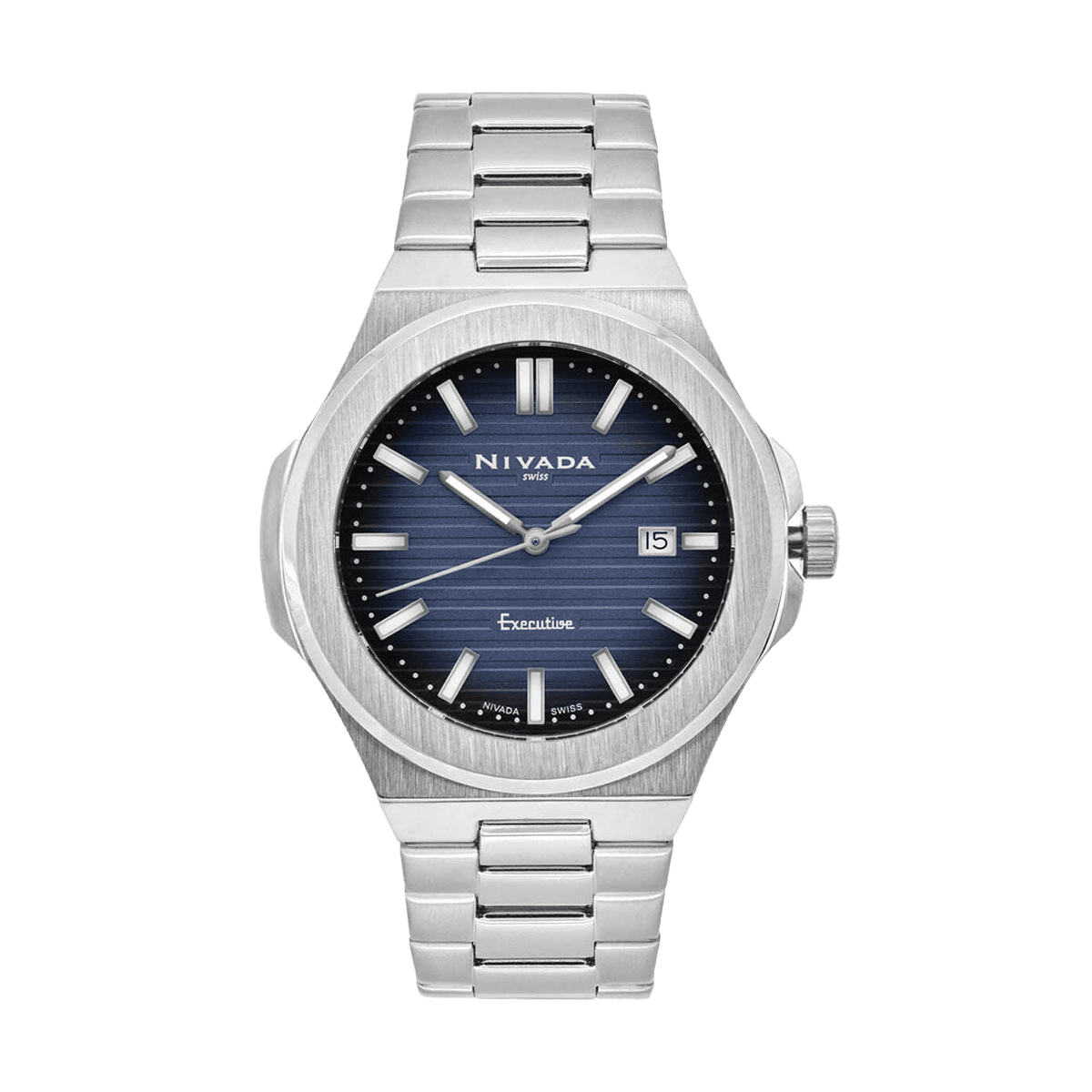 Reloj Nivada Swiss Executive Caballero Caratula Azul Brazalete Acero Inox NP2210