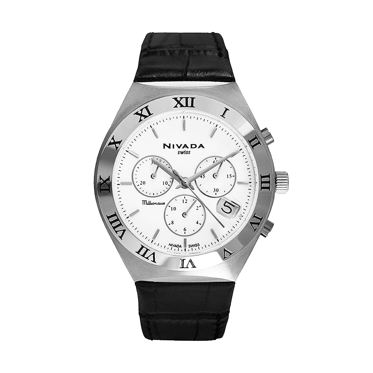 Reloj Nivada Swiss Caballero Caratula Blanca Correa De Piel Negra