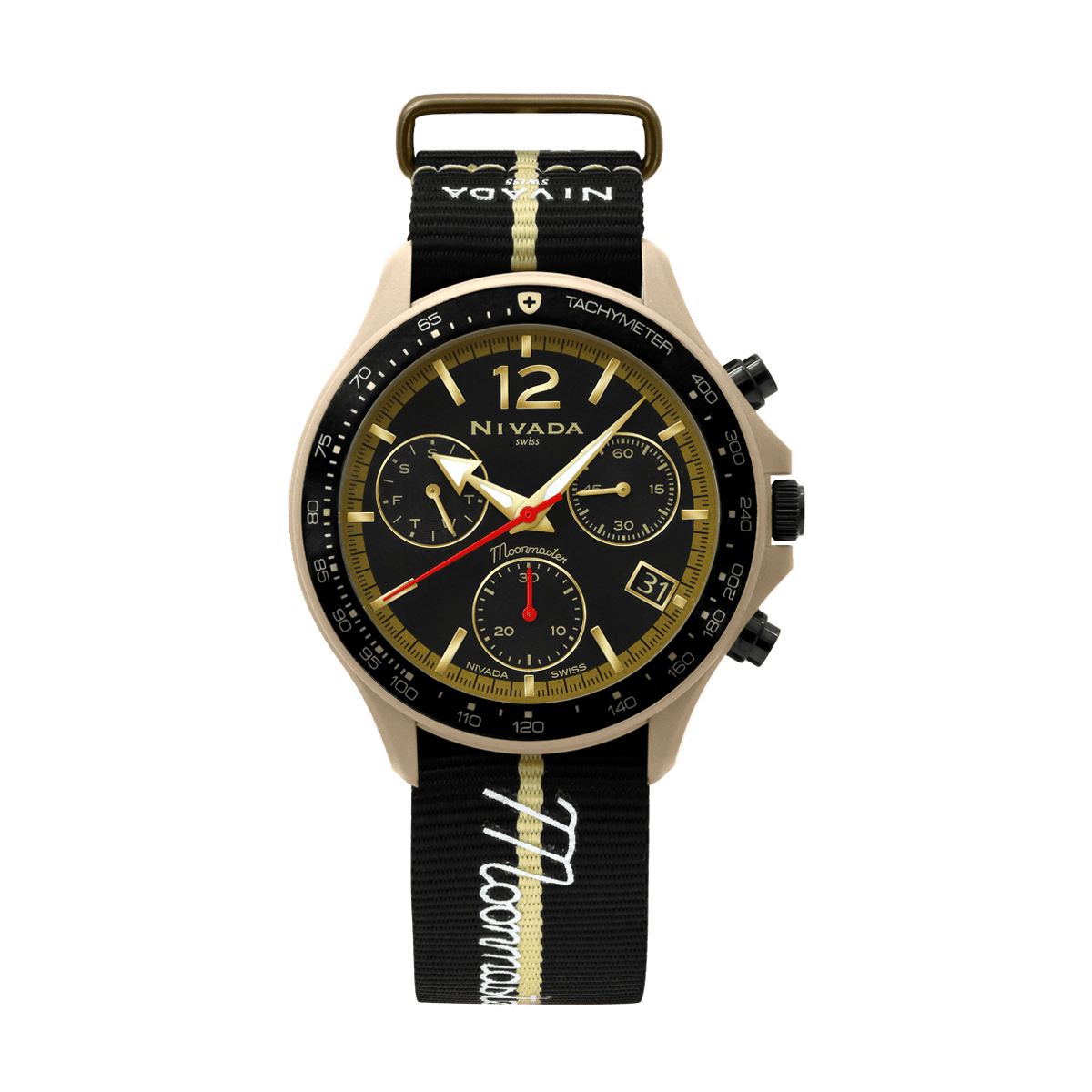 Moonmaster Cerámica Cronómetro Negro Dorado - Reloj Nivada Swiss