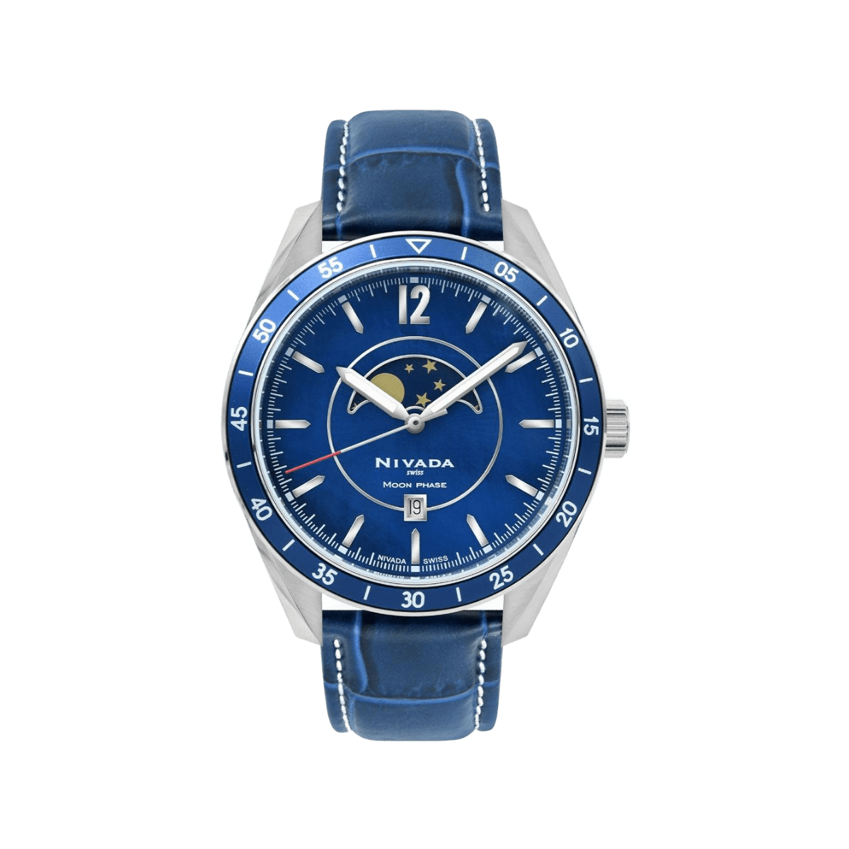 Reloj Nivada Swiss Caballero Caratula Azul Y Correa De Piel Azul