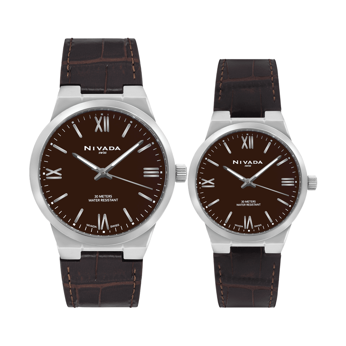 Par de relojes Hombre y Mujer - NIVADA CORPORATE AC/PIEL CARATA CAFE INDICES - Reloj Nivada Swiss