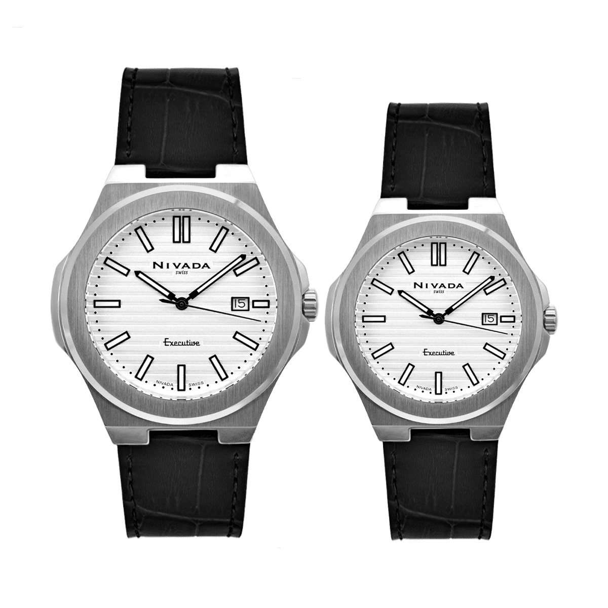 Par de relojes Hombre y Mujer - NIVADA EXECUTIVE AC/PIEL CARATULA BLANCA INDICES - Reloj Nivada Swiss