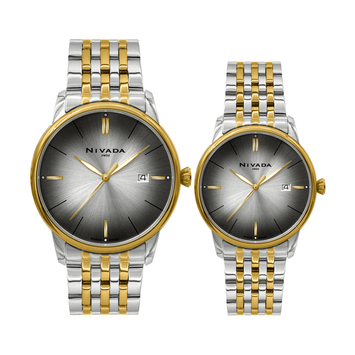 Par de relojes Hombre y Mujer - NIVADA EXECUTIVE BICOLOR CARATULA PLATA INDICE - Reloj Nivada Swiss