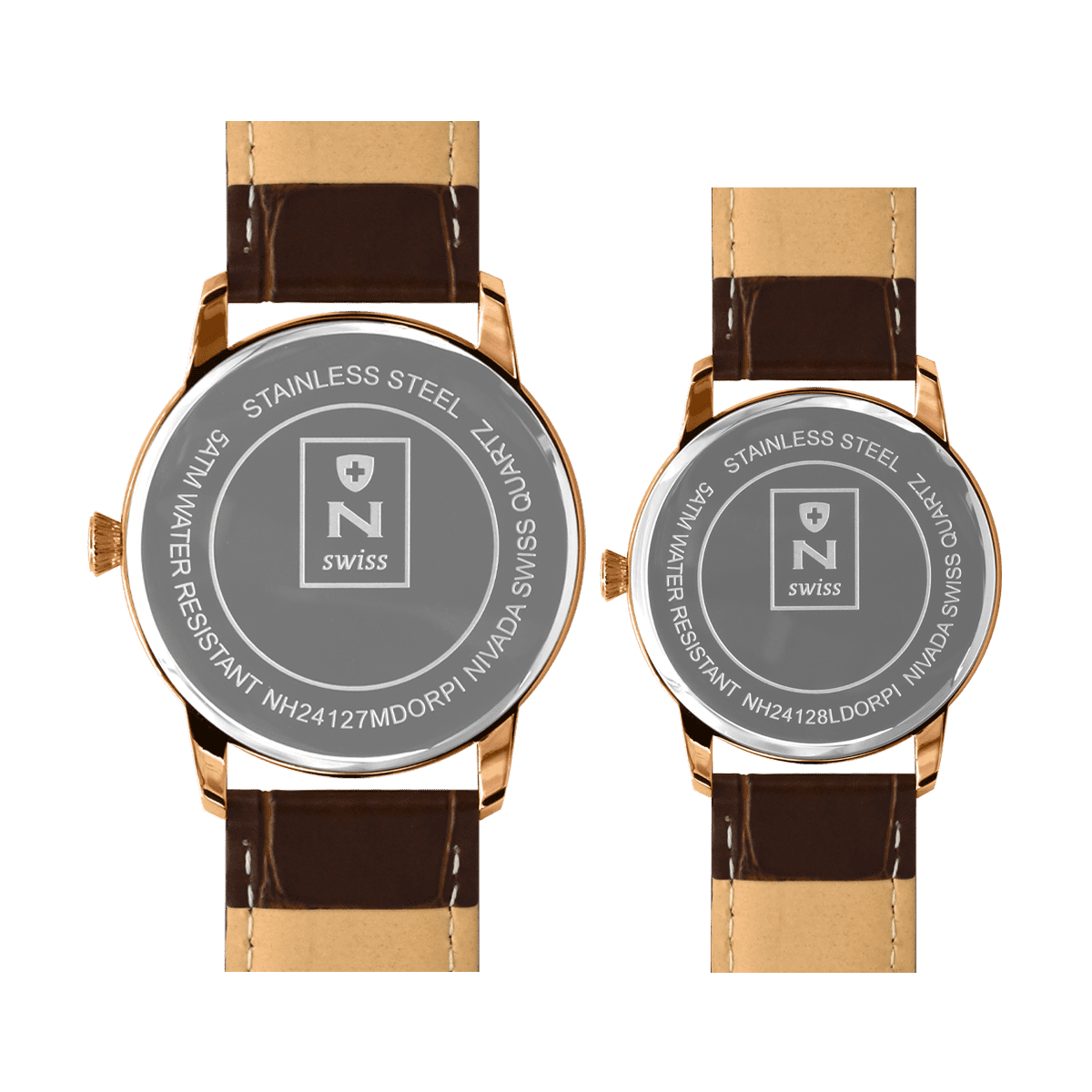 Par de relojes Hombre y Mujer - NIVADA EXECUTIVE DORADO / PIEL PLATA INDICE - Reloj Nivada Swiss