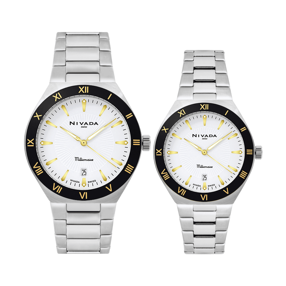 Par de relojes Hombre y Mujer - NIVADA MILLIONAIRE AC/AC CARATULA BLANCA INDICES - Reloj Nivada Swiss