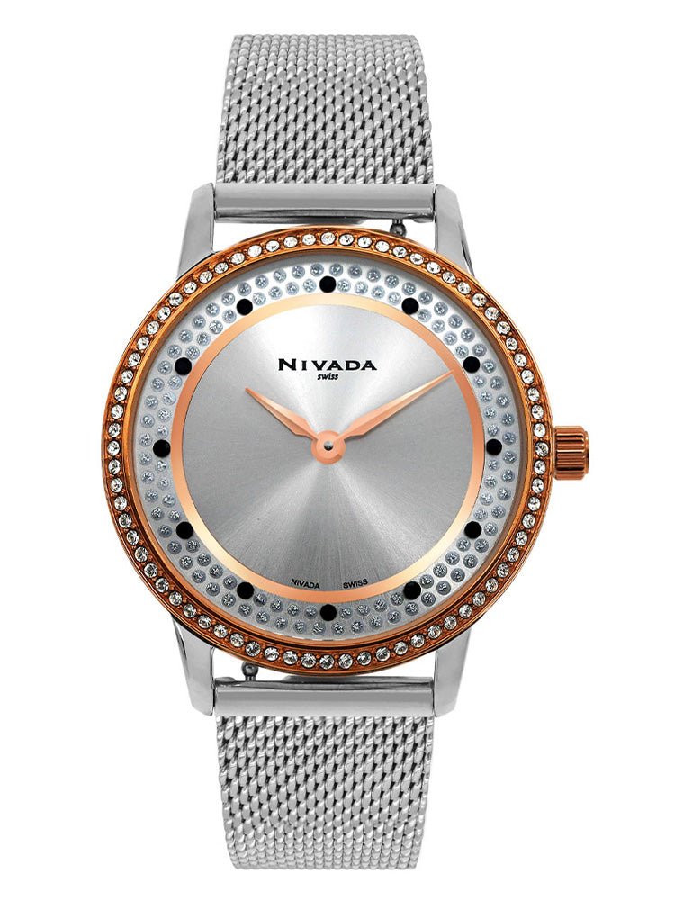 RELOJ FASHION DAMA BICOLOR MESH CARAT ORO ROSA INDICE Nivada Swiss